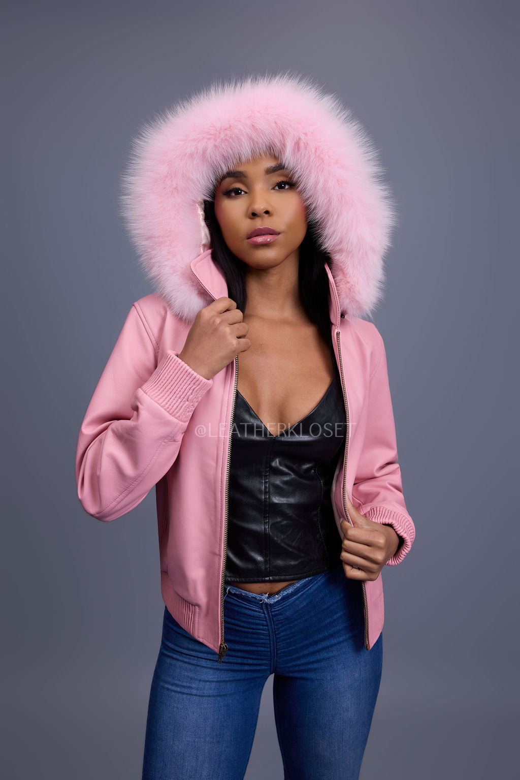 Women's BB Jacket With Premium Fox Fur Hood [Bubble Pink