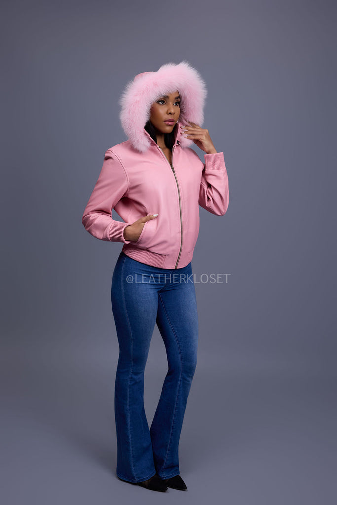 Women's BB Jacket With Premium Fox Fur Hood [Bubble Pink