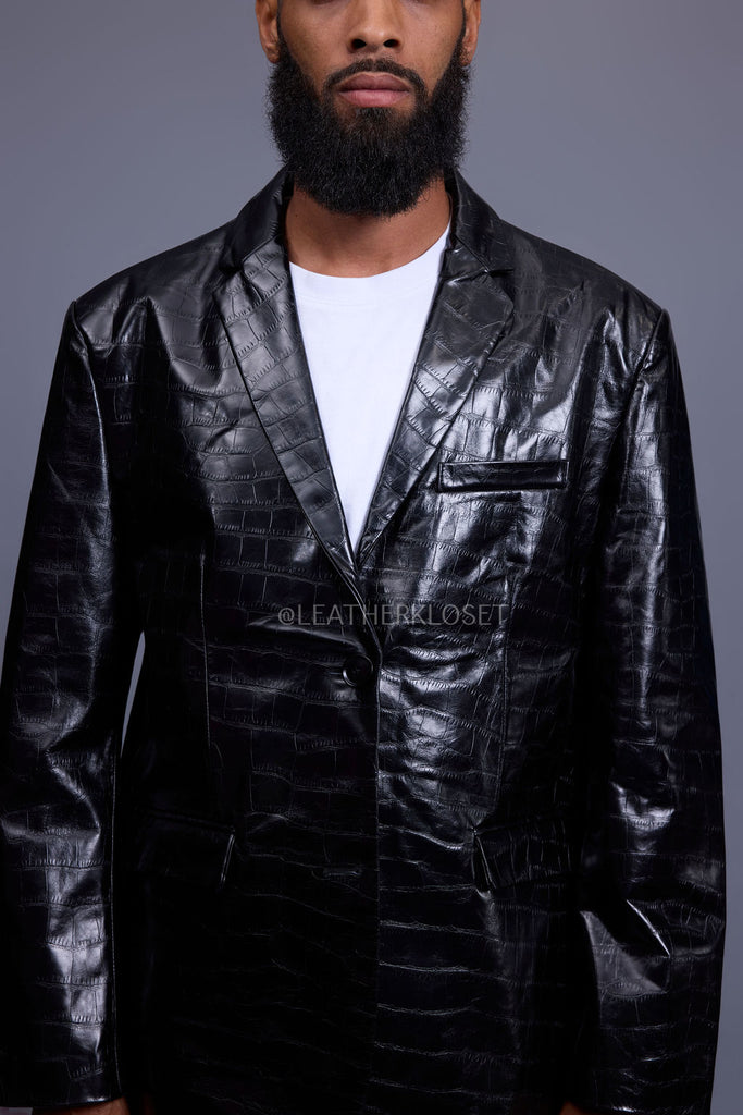 Men's Embossed Crocodile Leather Blazer [Black] – LeatherKloset