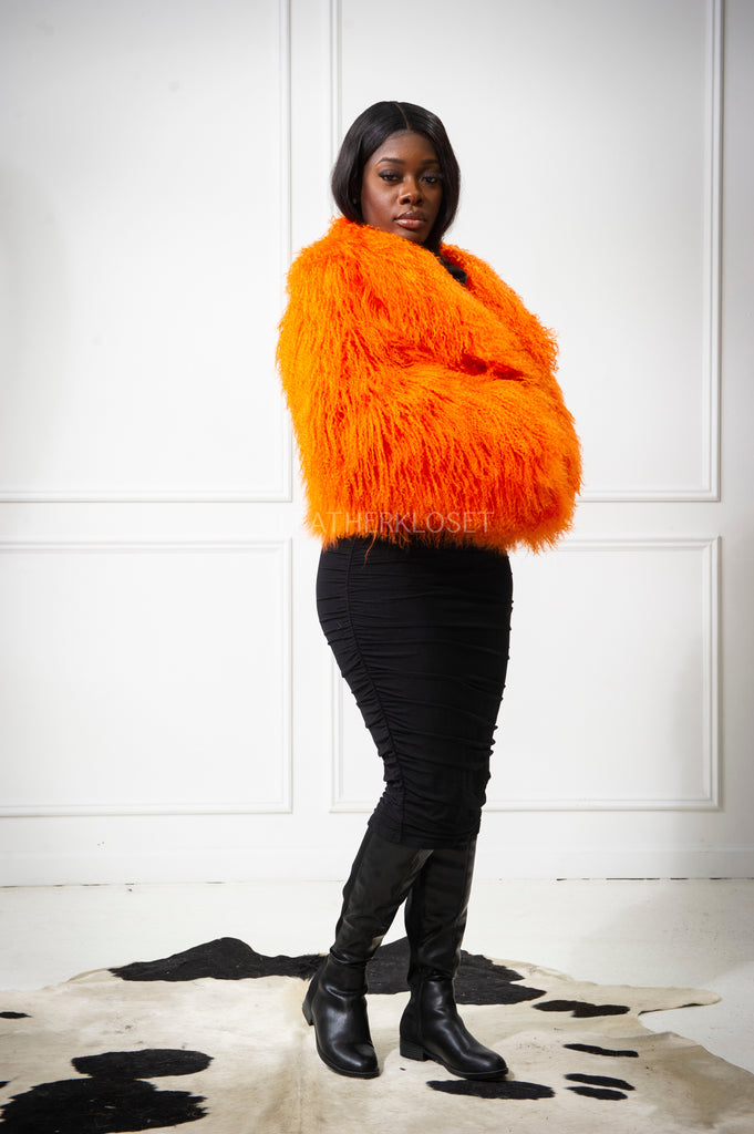 Women's Celia Mongolian Fur Jacket [Orange] – LeatherKloset