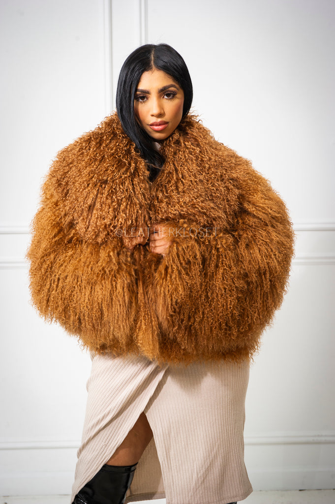 Women's Celia Mongolian Fur Jacket [Oatmeal] – LeatherKloset