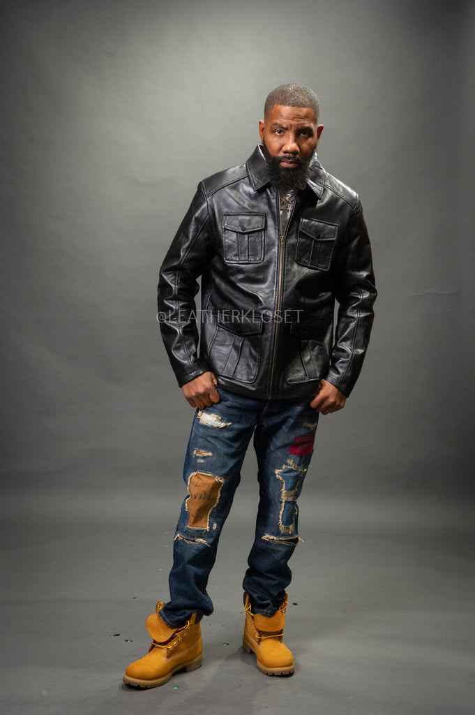 [LOW CLASSIC] / ☆ 24FW WASHED LEATHER SAFARI JACKET / BLACK Washed Leather Safari Jacket