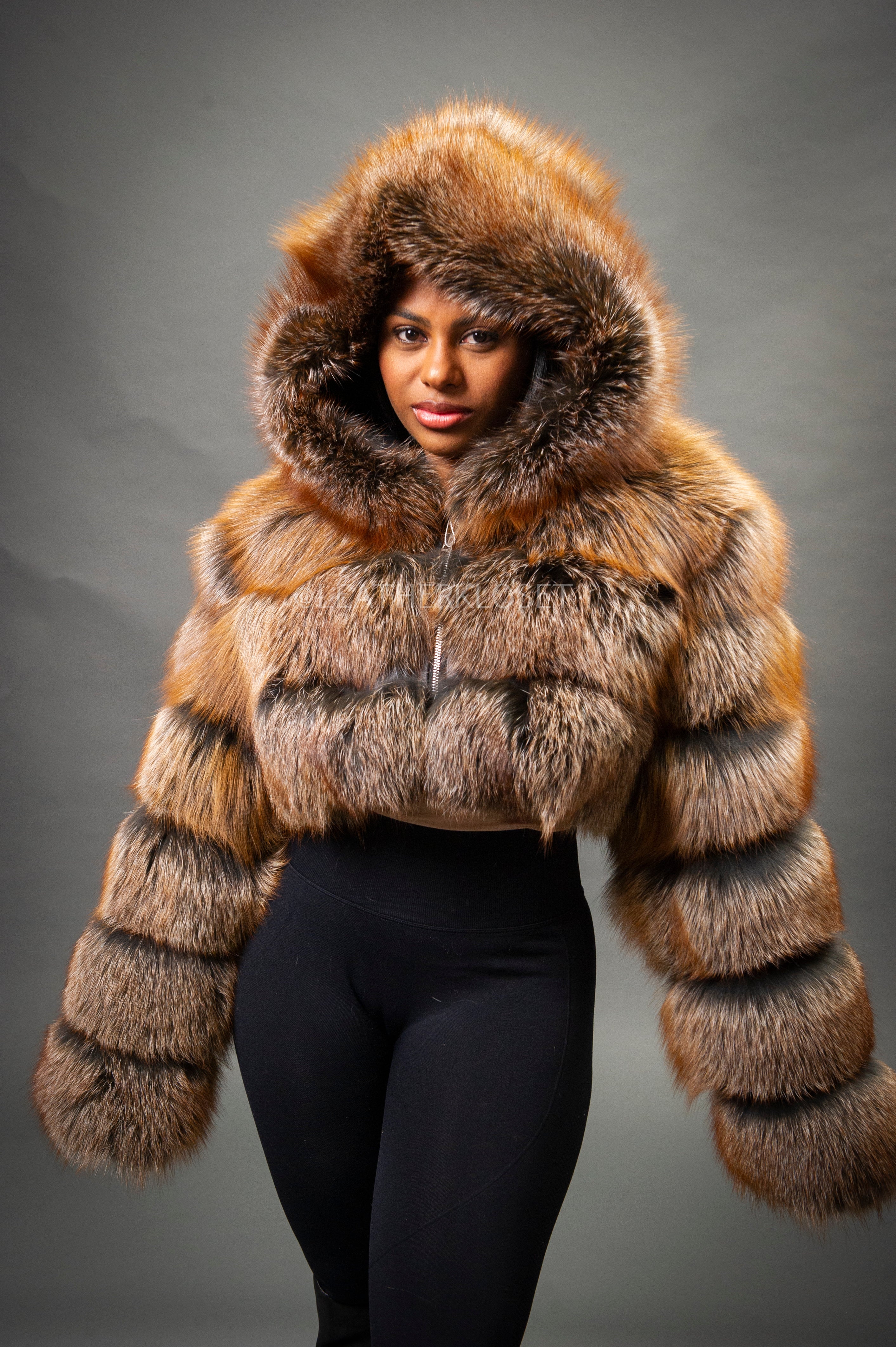 greenclothing 24-25 ボアミット ファーミトン Women's Crop Fox Bomber With Hood [Ginger] – LeatherKloset