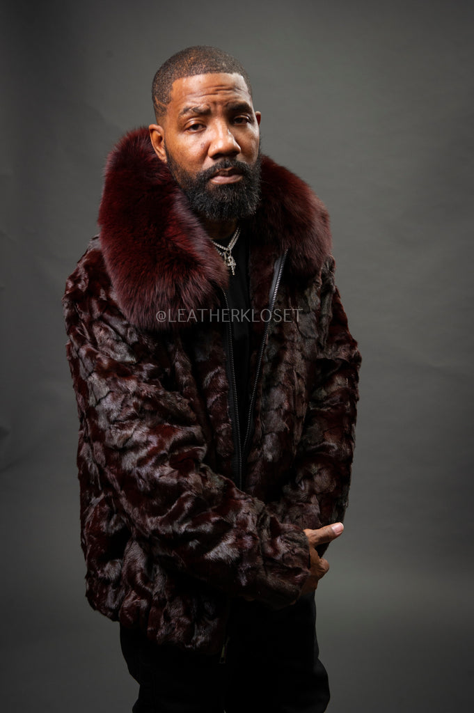 Men's Mink with Fox Fur Bomber Jacket [Wine] – LeatherKloset