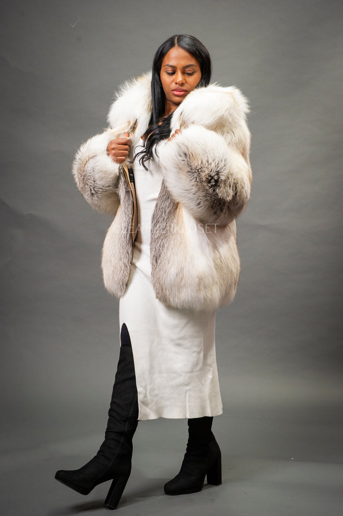 Women's Marielle Oversize Fox Bomber Jacket [Caramel Swirl