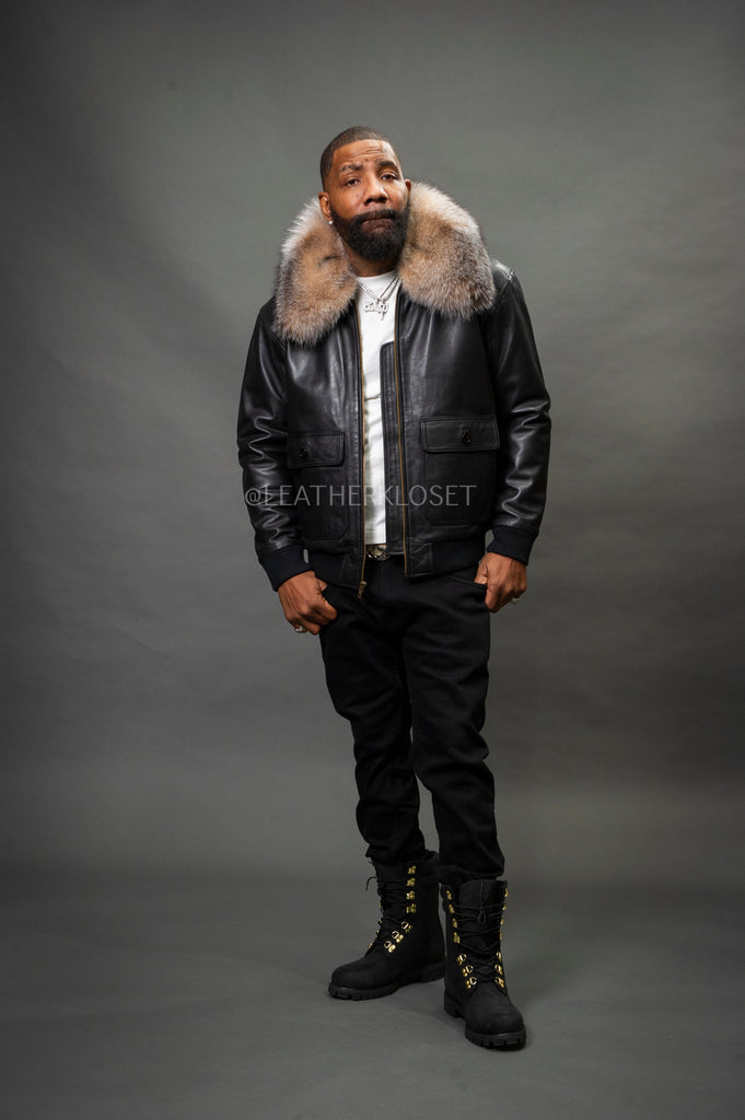 Men's Pilot Aviator Jacket With Fox Collar [Crystal] – LeatherKloset