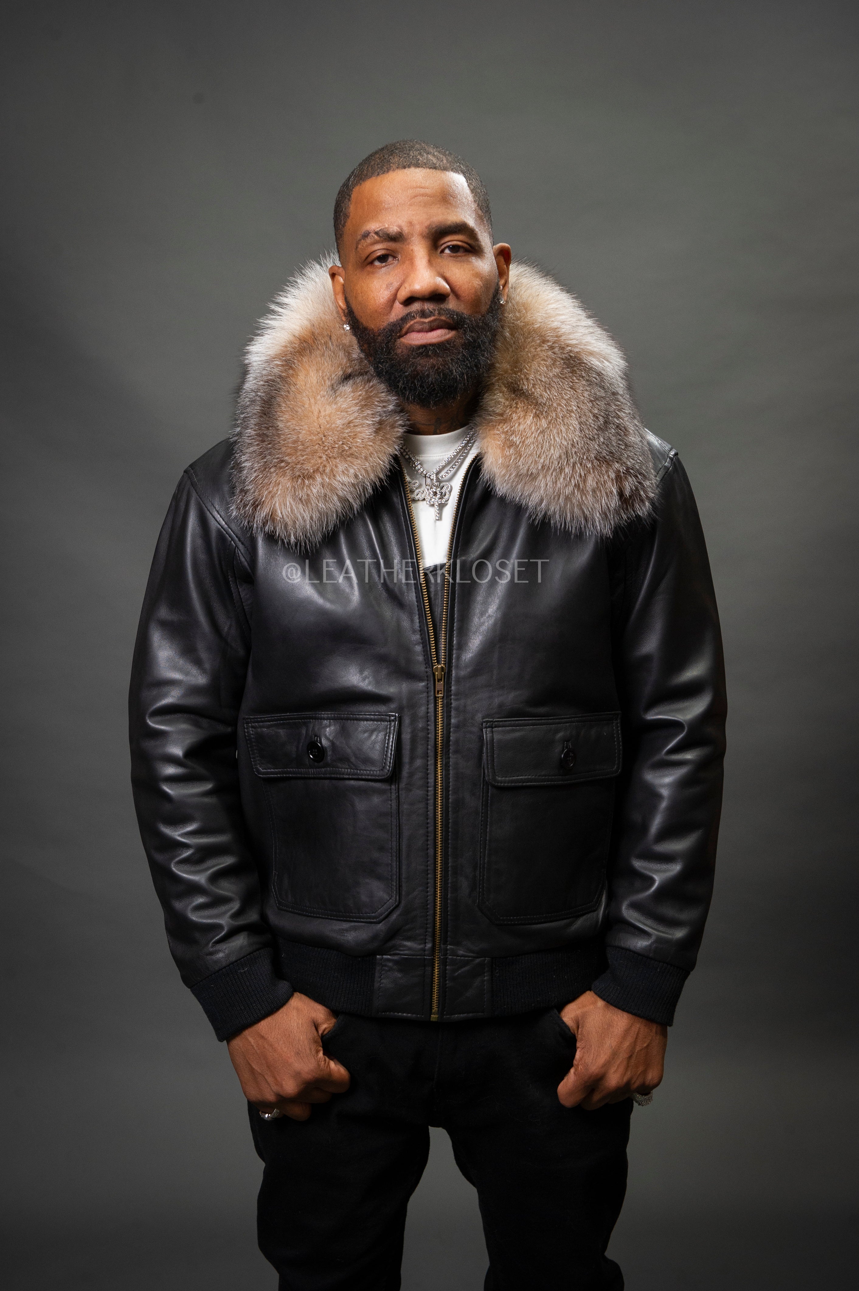 Men's Pilot Aviator Jacket With Fox Collar [Crystal] – LeatherKloset