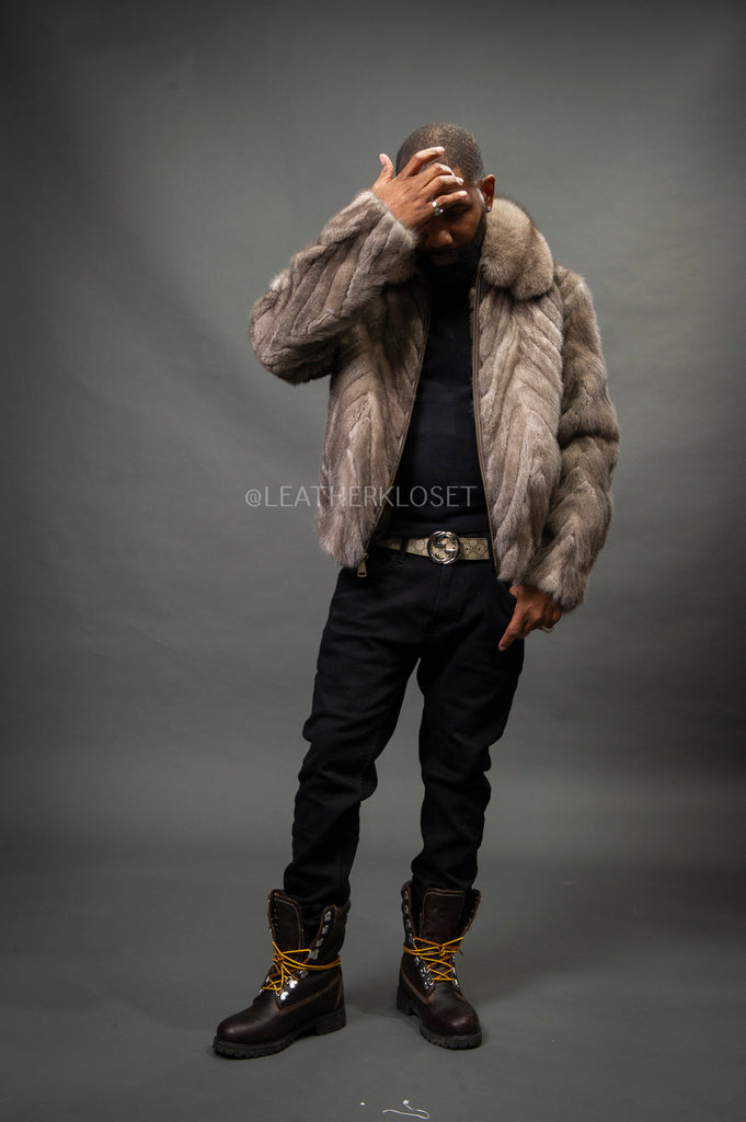 Men's Mink Bomber Jacket Herringbone [Natural] – LeatherKloset