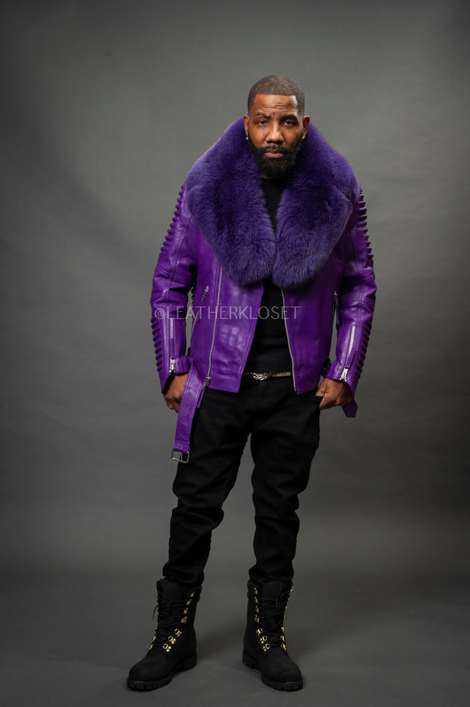 Men's Trey Biker Purple Full Fox Fur [Purple Fox] – LeatherKloset