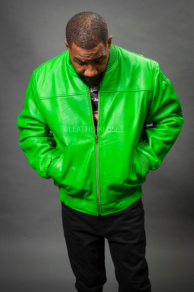 Men's Classic Baseball Leather Jacket Green – LeatherKloset