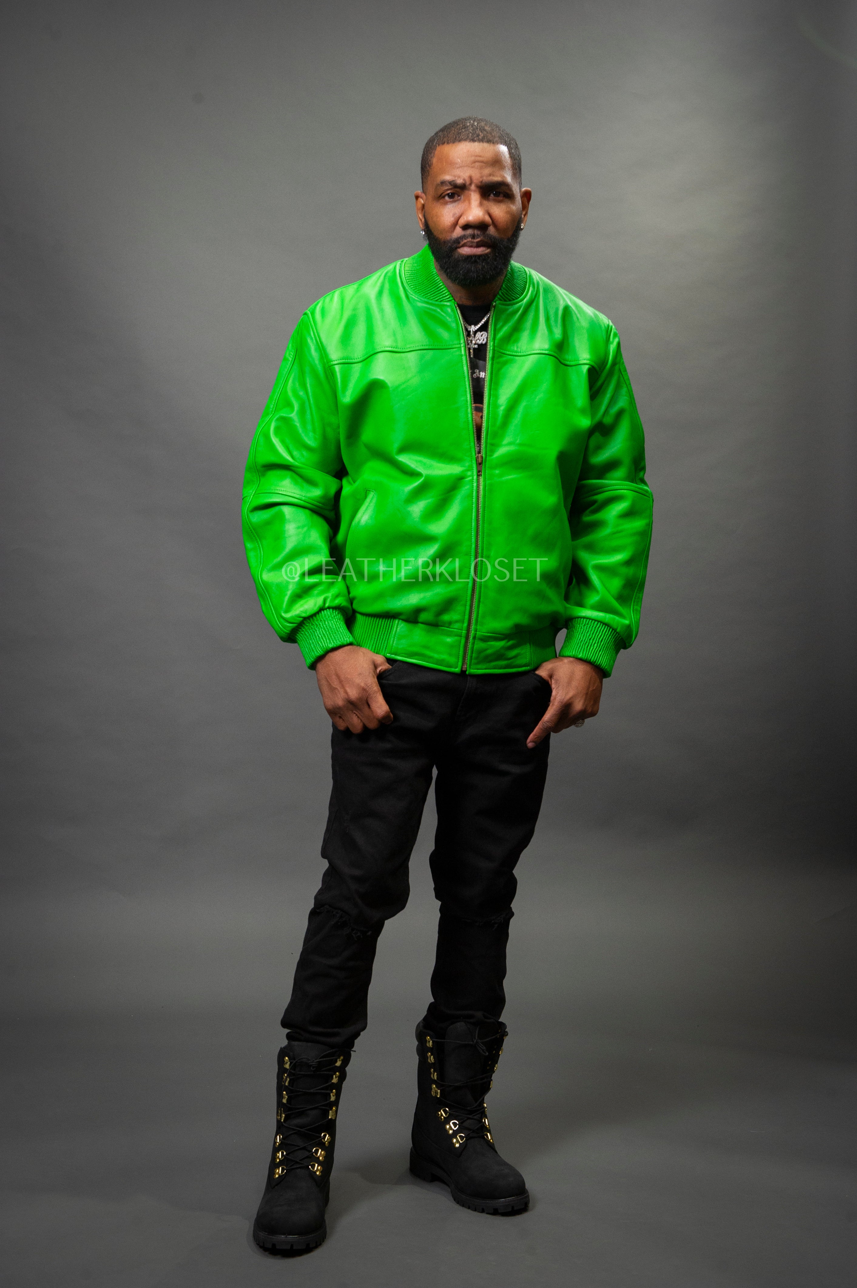 Men's Classic Baseball Leather Jacket Green – LeatherKloset