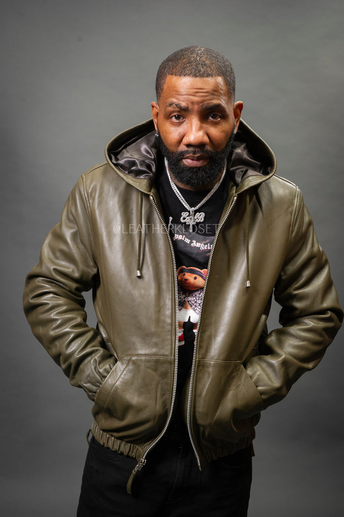 Men's Leather Hoodie [Olive] – LeatherKloset