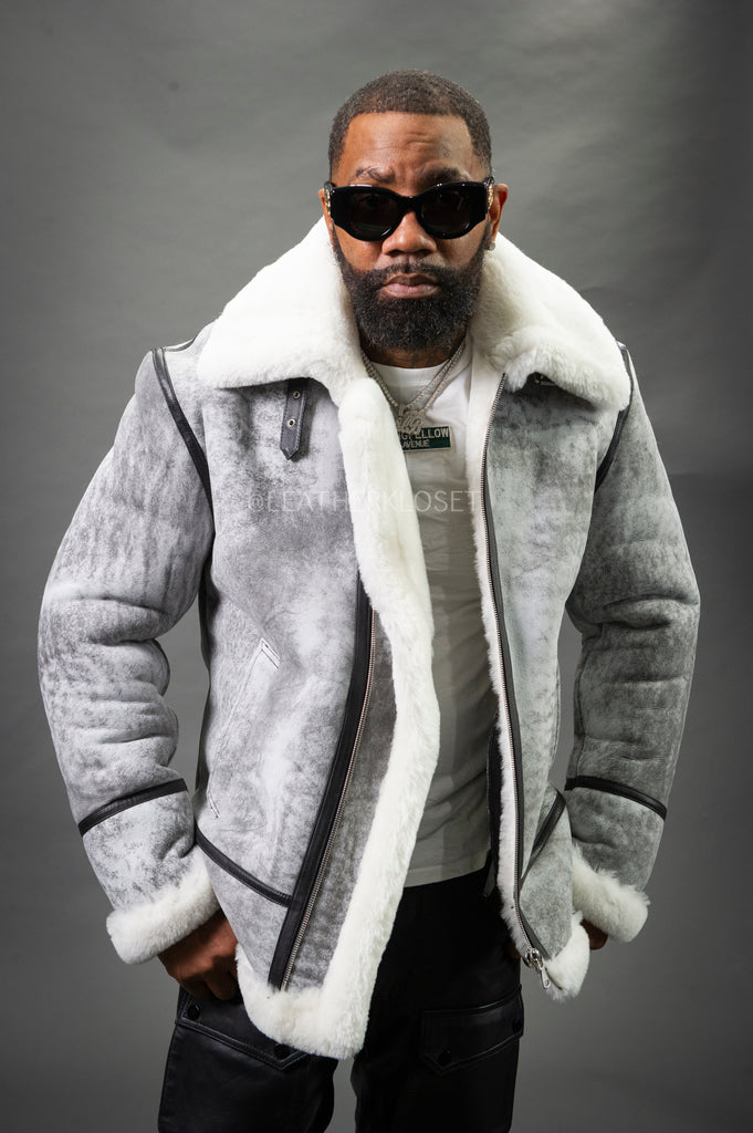 Men's B-3 Bomber Classic Sheepskin Shearling [Distressed Grey