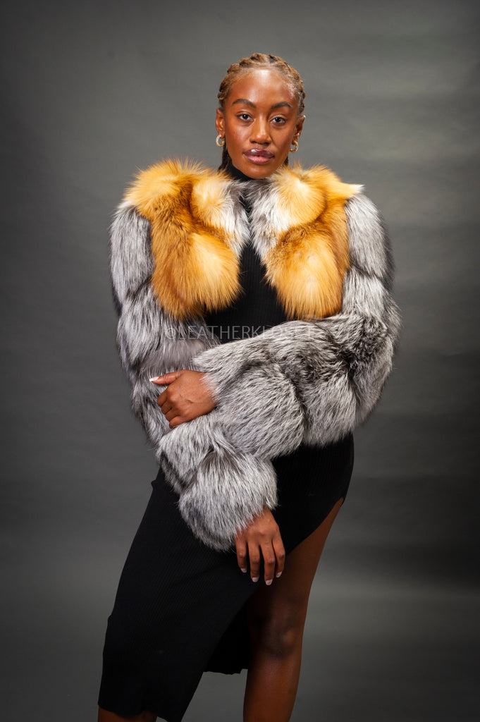 Women's Sasha Crop Fox Bomber [Red Fox/Silver] – LeatherKloset