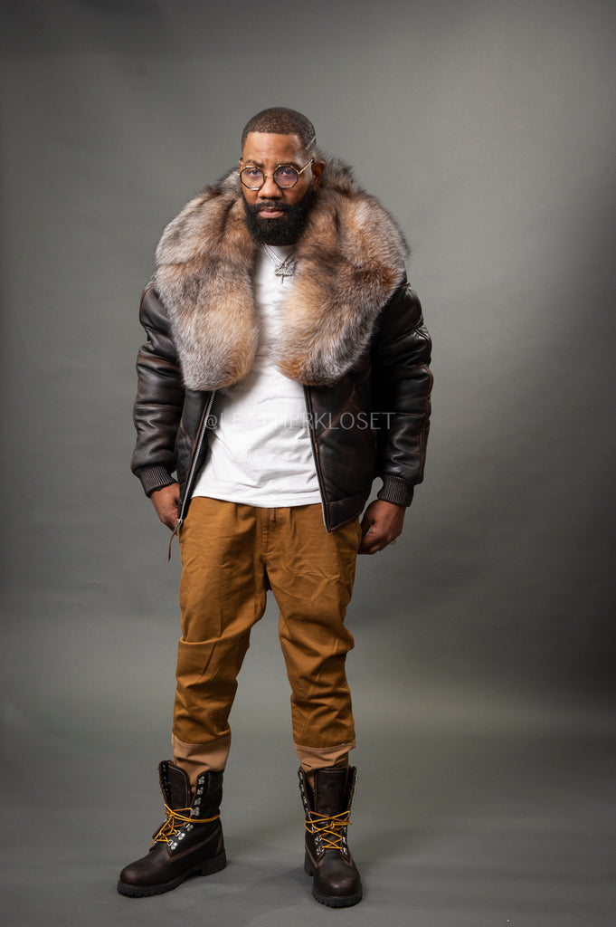 V-Bomber Leather Premium Full Fox Fur Collar [Copper