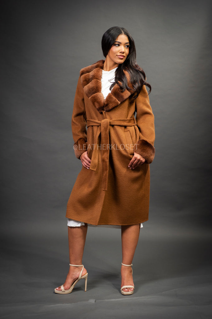 Women's Cashmere Trench Coat With Rex Trimming [Brown] – LeatherKloset