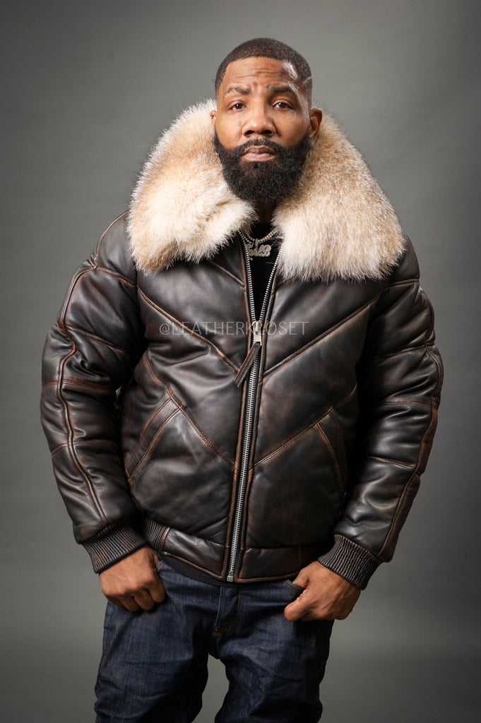 Men's V-Bomber Premium Fox Collar [Copper] – LeatherKloset