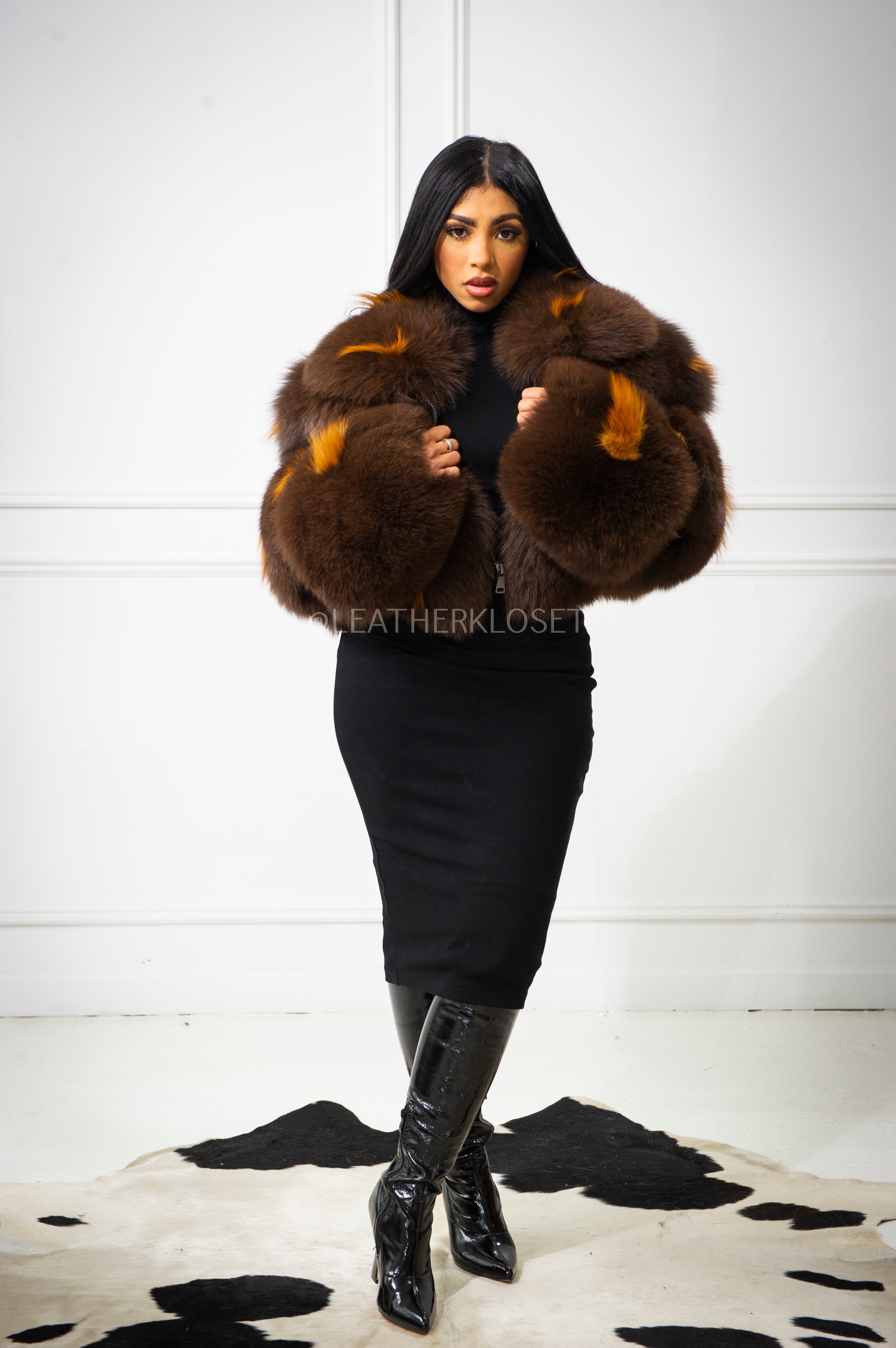 Women's Ariel Leather And Fox Combo Jacket [Brown] – LeatherKloset