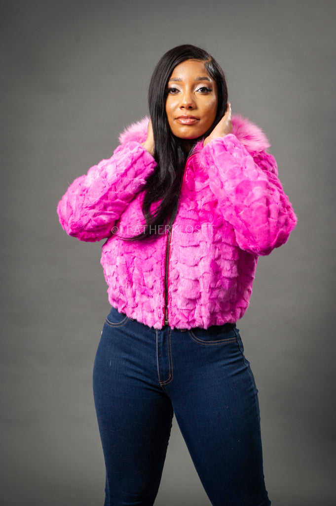 Women's Mink Bomber Jacket [Pink] – LeatherKloset