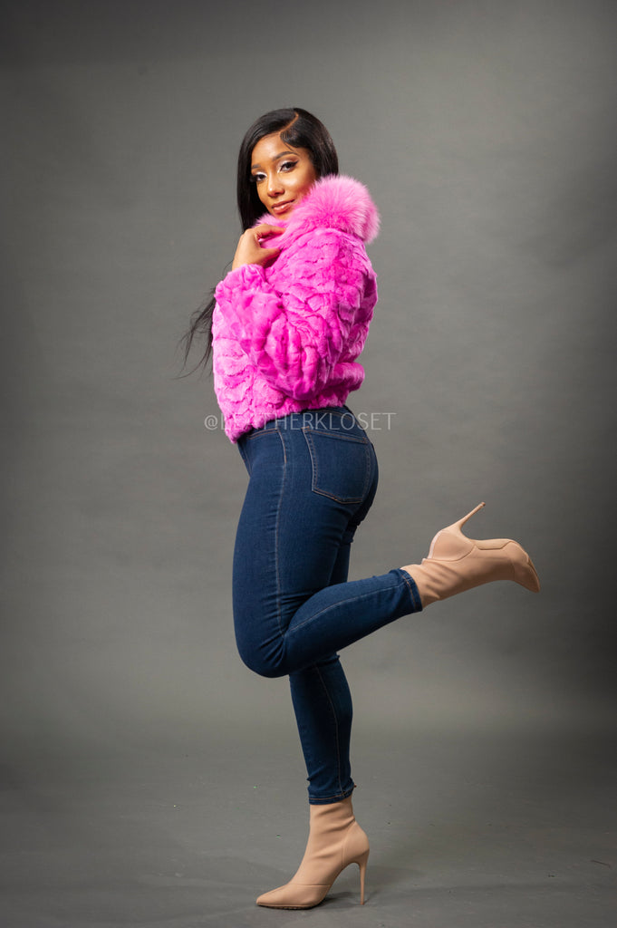 Women's Mink Bomber Jacket [Pink] – LeatherKloset