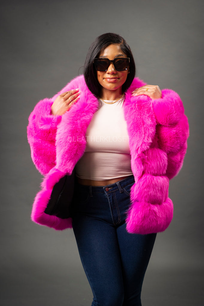 Women's Ingrid Fox Jacket With Shawl Collar [Pink] – LeatherKloset