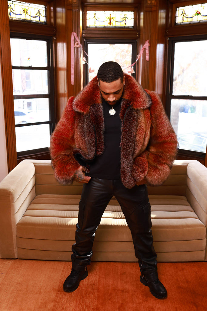 Men's Enzo Fox Fur Bomber [Red Frost] – LeatherKloset