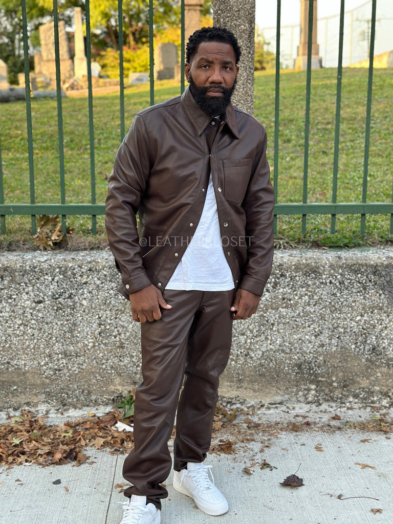 dress shirt and leather jacket Men's Luka Pants Set [Chocolate Brown] S / 40 / Chocolate Brown Size:254 cm/100'' video Slim fit Deluxe Frozen 2 Women's