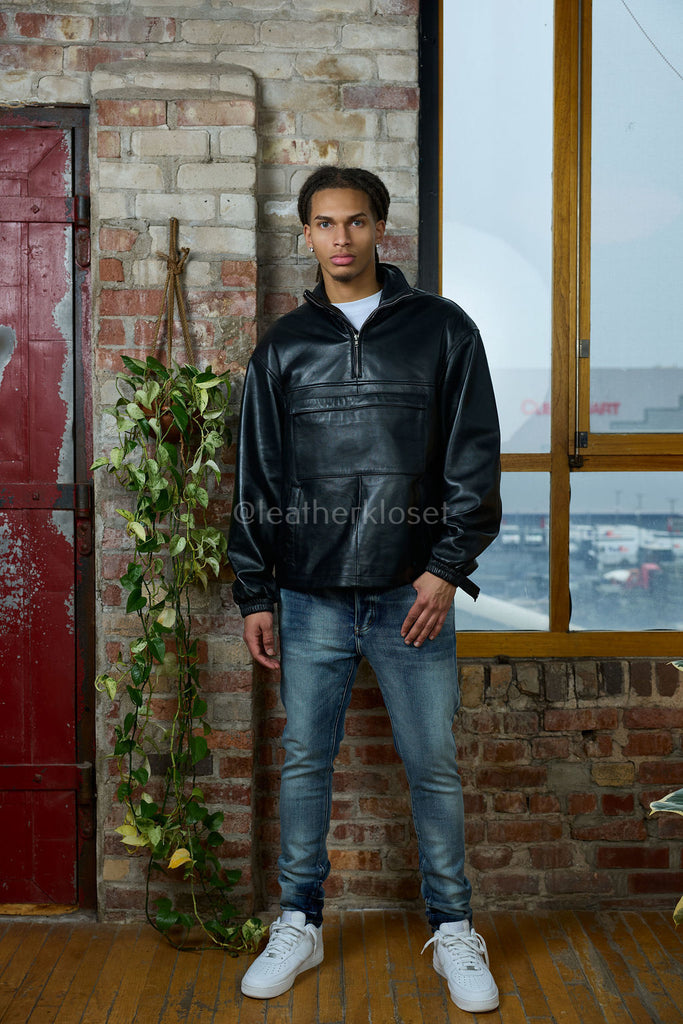 Men's Leather Half-Zip Pullover [Black] – LeatherKloset