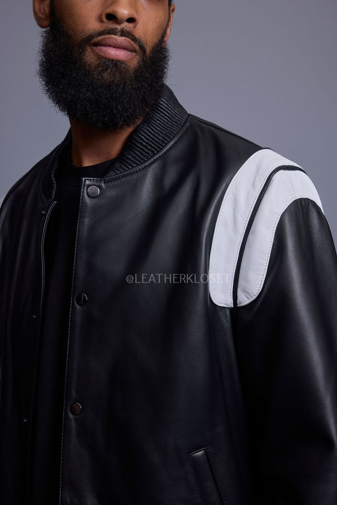 Men's Liam All-Leather Varsity Jacket [Black/White] – LeatherKloset
