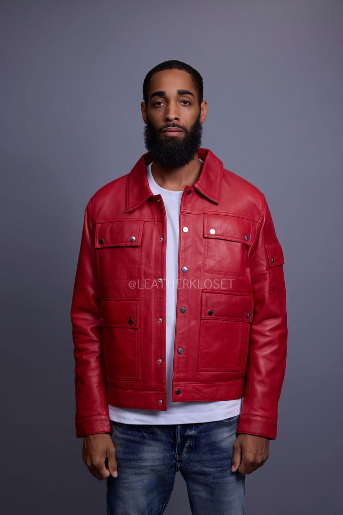 Men's Jax 2.0 Leather Jean Jacket [Red] – LeatherKloset