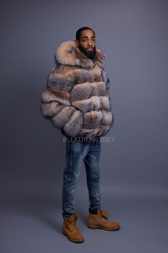Men's Crystal Fox Fur Bomber With Hood – LeatherKloset