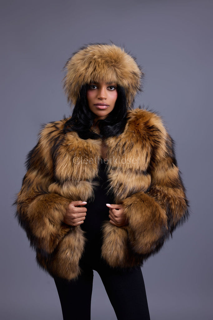 Women's Natural Raccoon Fur Bomber [With Headband] – LeatherKloset