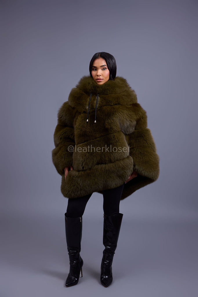 Women's Fox Fur Poncho [Olive] – LeatherKloset
