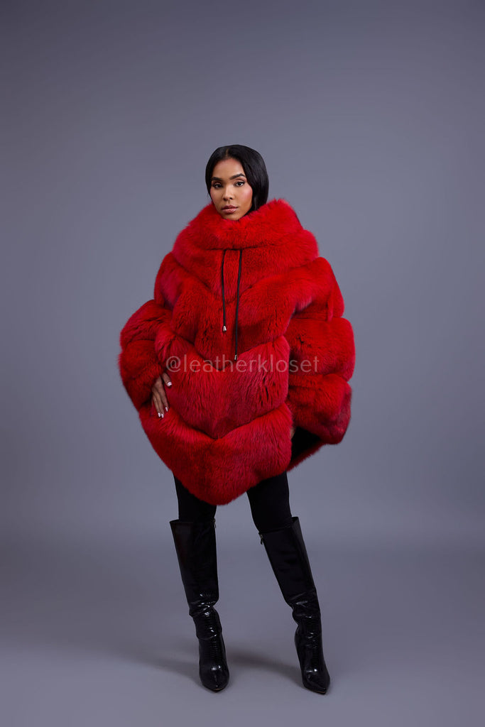 Women's Fox Fur Poncho [Red] – LeatherKloset
