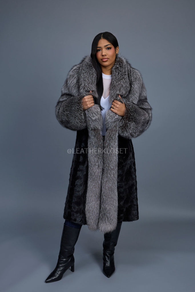 ハリスワーフロンドン★キモノマントル ダークグレー Women's Harper Mink And Fox Coat [Black/Silver] – LeatherKloset