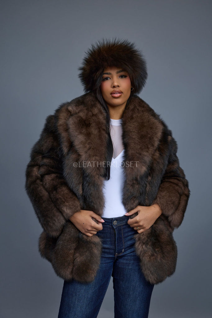 Women's Andrea Fox Parka Jacket With Headband [Brown] – LeatherKloset