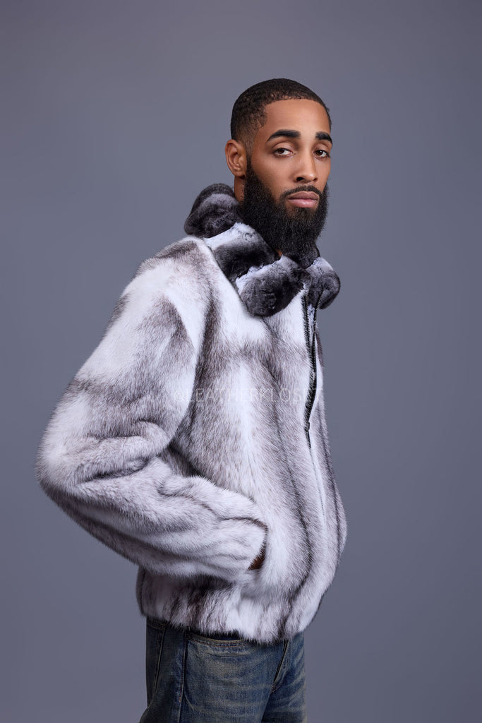 すのチル服　Man　モコモコ耳付きジャケット9点セット Men's Mink Bomber Jacket With Chinchilla Collar [Arctic