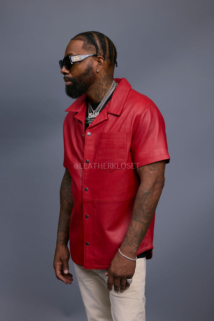 leather dress shirt Men's Summer In Miami Luka Short Sleeve [Red] XL / Red Brand Size:32 HOCO 26 A sharp collar and Tuckernuck Ivory Blue Iris