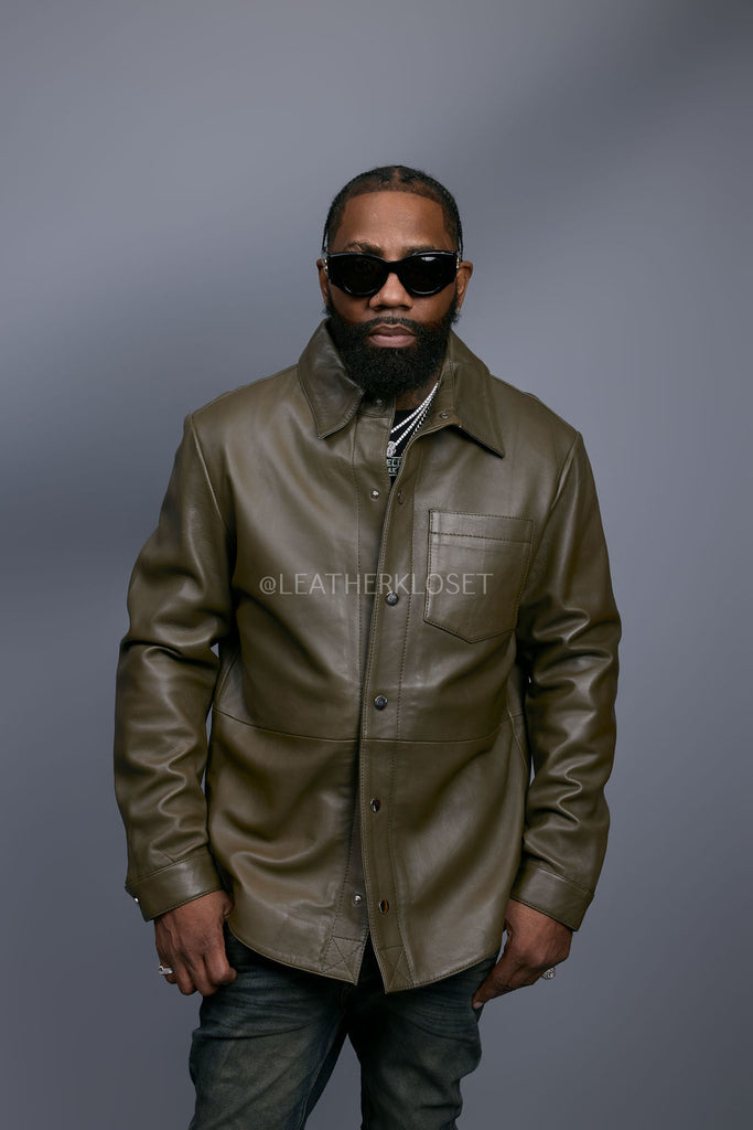 Men's Luka Leather Shirt [Olive] – LeatherKloset