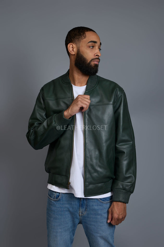 【MIRAGE】 レザージャケット ダークグリーン L Men's Classic Baseball Jacket Forest Green – LeatherKloset