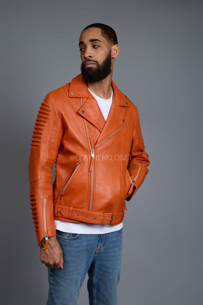 Men's Trey Biker Jacket [Orange] – LeatherKloset