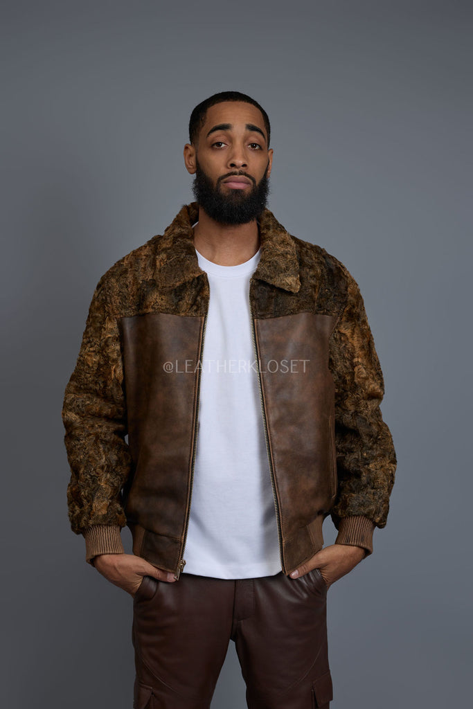 Men's Leather & Persian Lamb Combo 2.0 [Distressed Brown