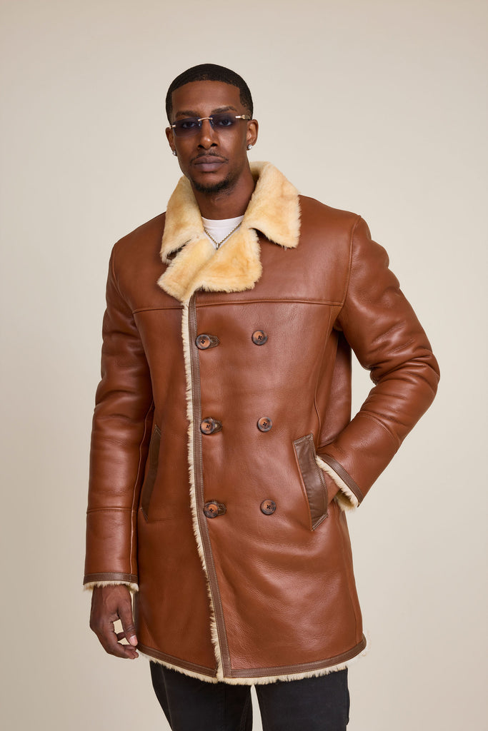 Men's Donovan Shearling Pea Coat [Whiskey] – LeatherKloset