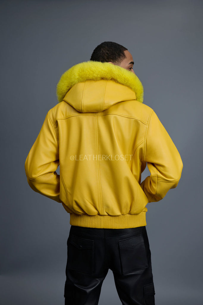 Men's Classic Baseball Jacket With Fox Hood [Yellow] – LeatherKloset