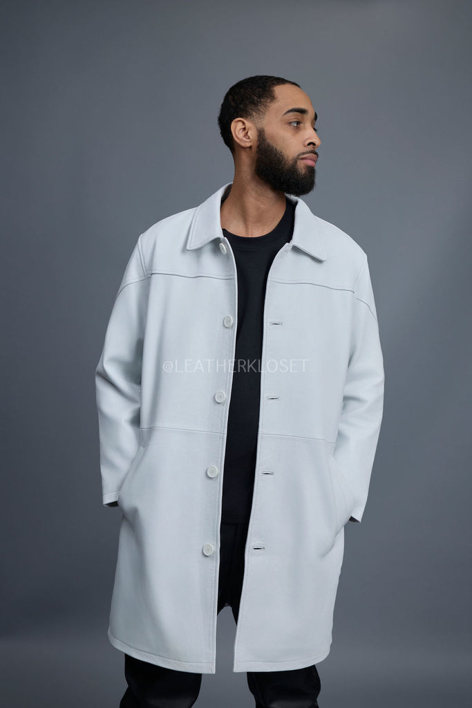 Men's Leather Single Breast Car Coat [White] – LeatherKloset
