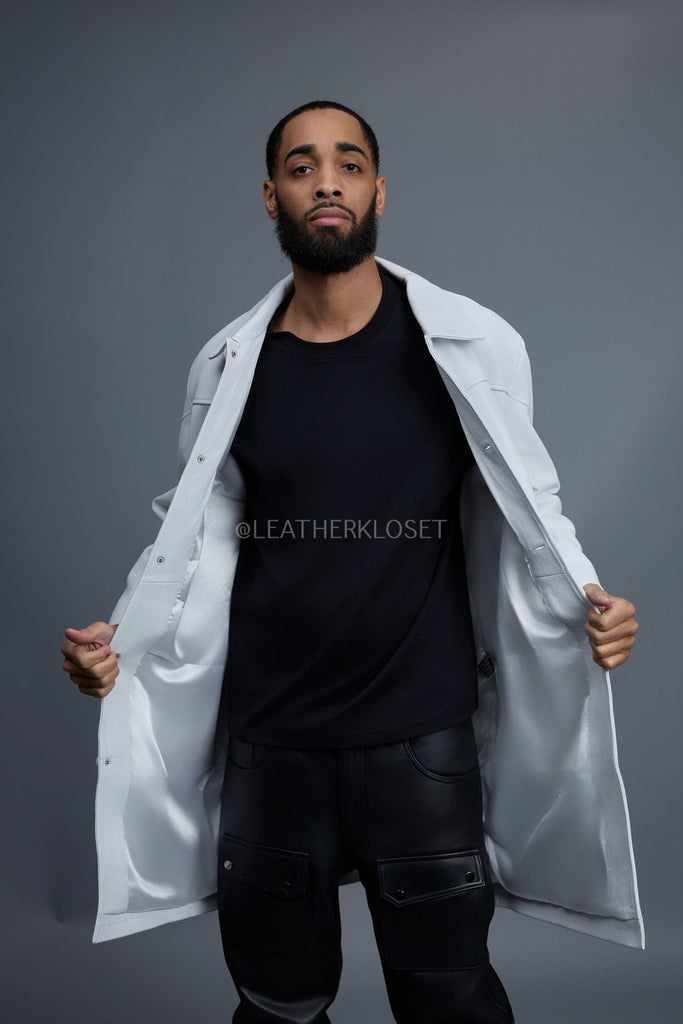 Men's Leather Single Breast Car Coat [White] – LeatherKloset