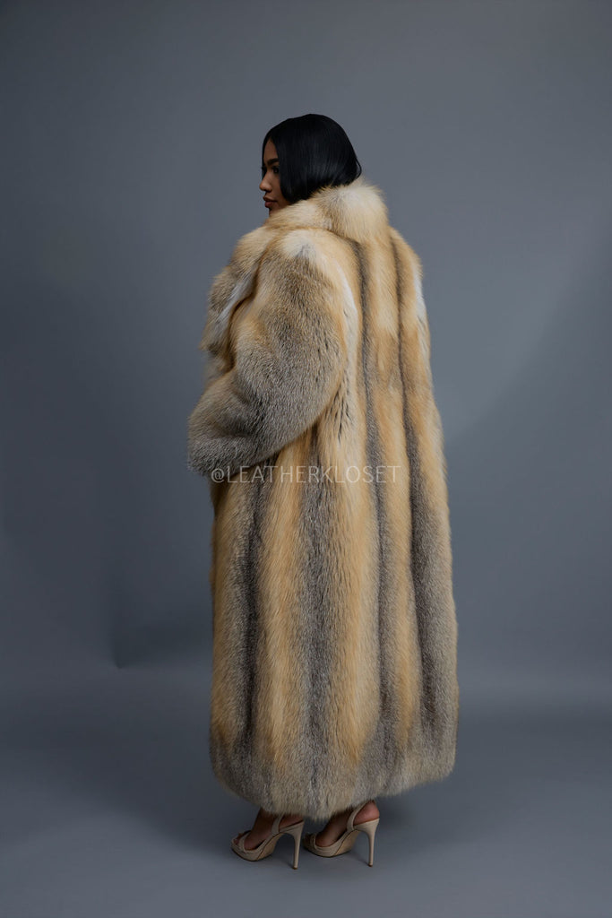 Women's Riri Long Length Fox Fur Trench Coat [Gold] – LeatherKloset
