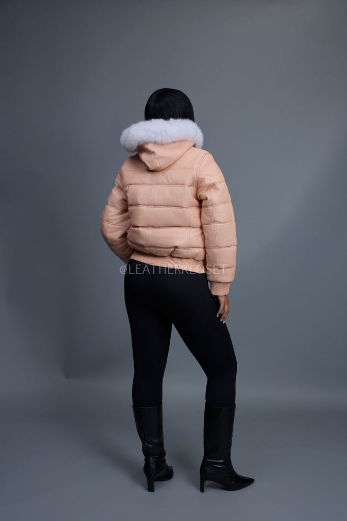 Women's Leather Snorkel Bomber Jacket [Baby Pink] – LeatherKloset