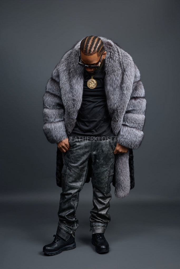 Men's Frank Mink Trench With Fox Collar [Black/Silver] – LeatherKloset