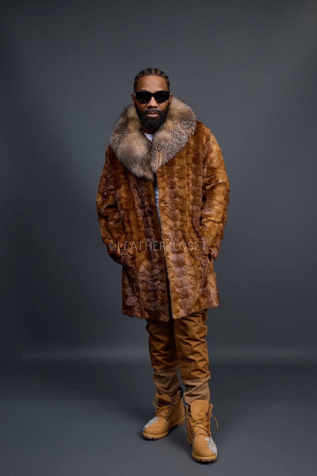 Men's Darius Mink 3/4 Length Coat [Whiskey] – LeatherKloset